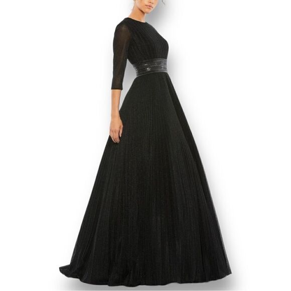 MAC DUGGAL Ieena by Mac Duggal Women’s Shimmering Pleated A-Line 3/4 Sleeve Gown - Picture 4 of 12